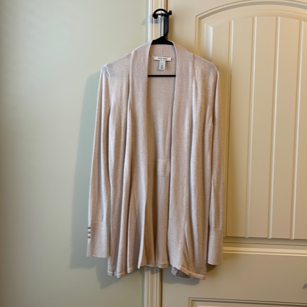 White House Black Market sweater cardigan in large blush with gold sparkle